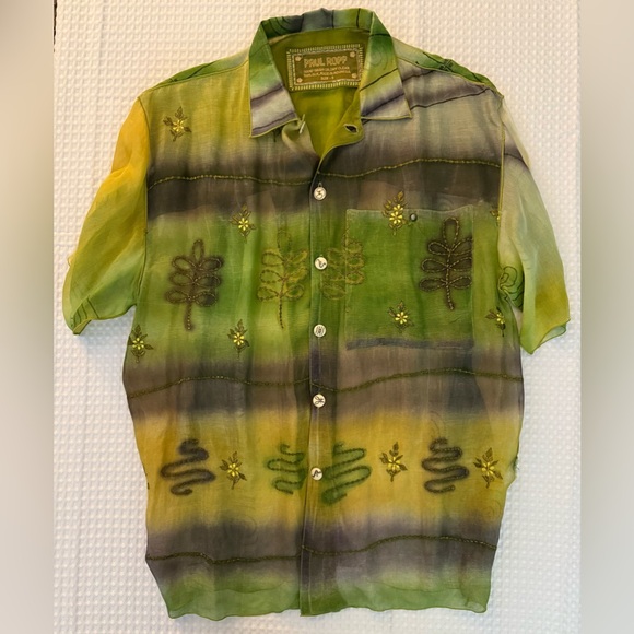 PAUL ROPP Floral Embroidered Floral Wearable Art Shirt 100% Silk Size XXL